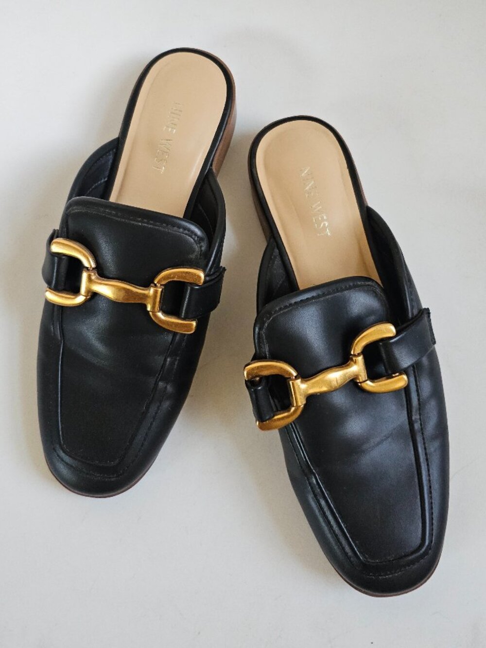 NINE WEST Gold Horsebit Slip-on Mules